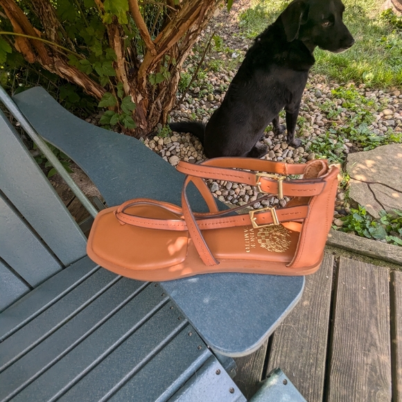 Excellent Vince Camuto Backzip Ankle strap Cushioned Leather Sandals Sz 8.5-9.5 - Picture 6 of 8